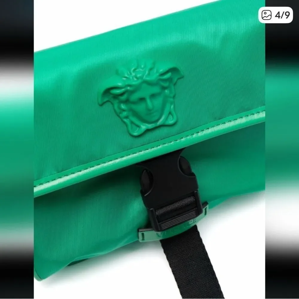 SALE Versace Green leather small La Medusa messenger bag